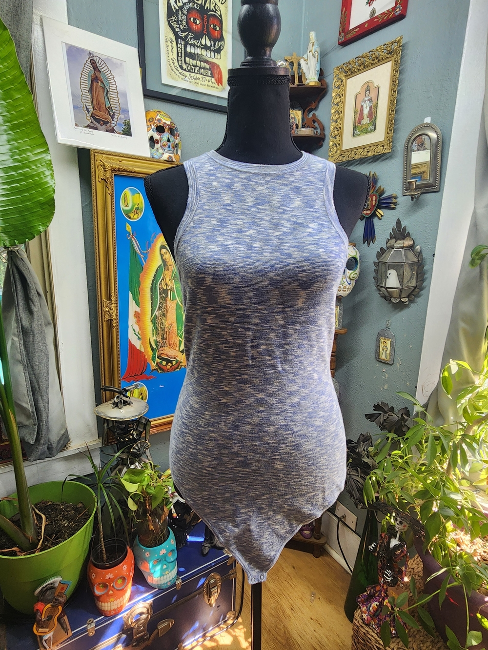 Abercrombie & Fitch Heathered Blue Sleeveless Bodysuit